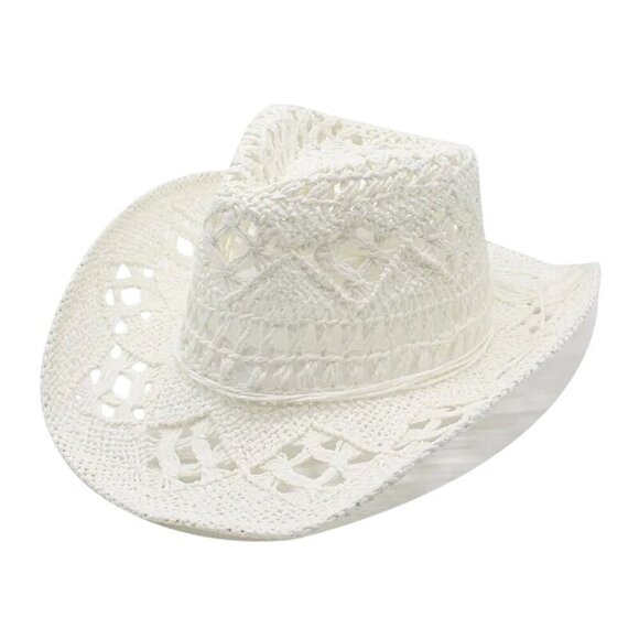 Western Style White Cowboy Straw Hat & Rolled Brim One Size Fits Most Plain Read - Picture 7 of 7